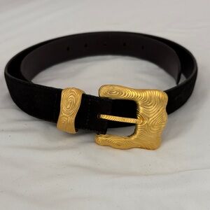 Vintage Carlisle Chocolate Brown Suede Belt with Gold Buckle